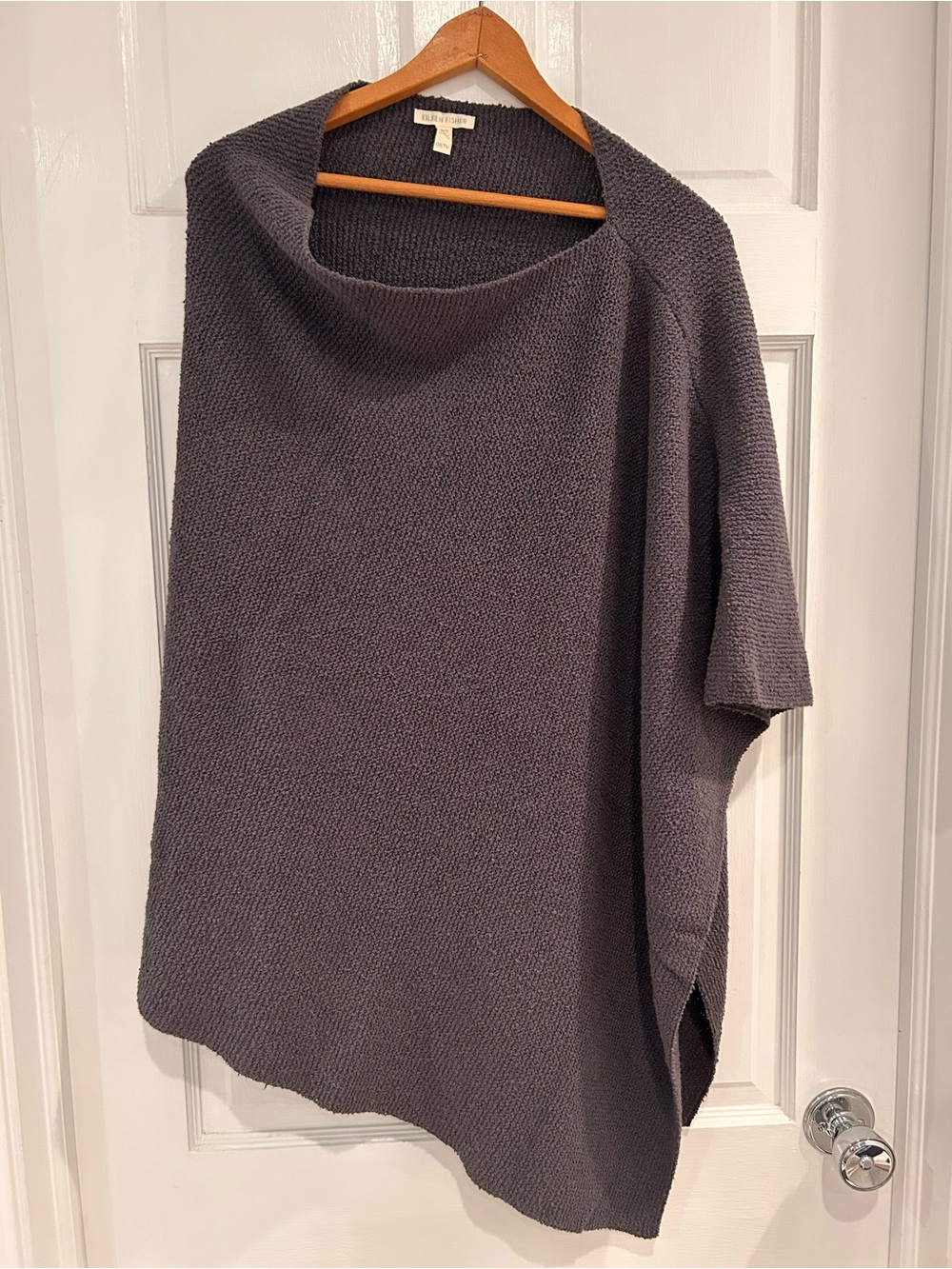 Eileen Fisher Organic Cotton Bouclé Gray Knit Poncho Asymmetrical One Size